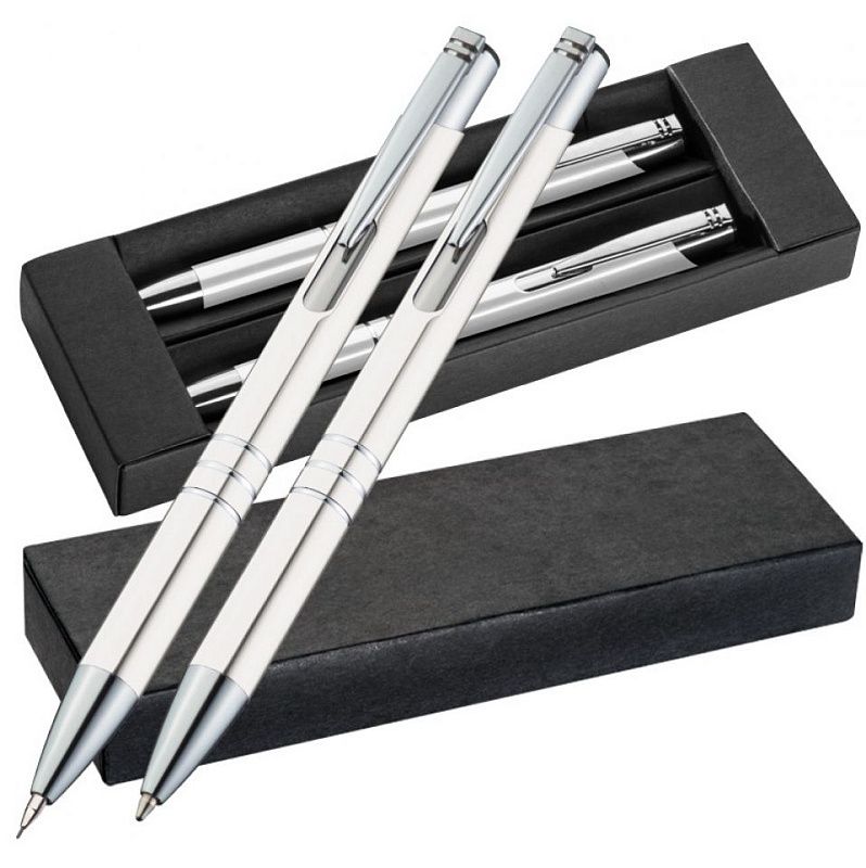 Набор "Claremont": ручка шариковая автоматическая и карандаш автоматический, красный, серебристый