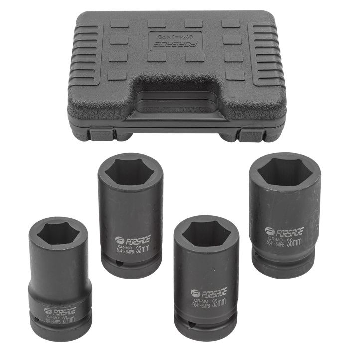 Набор головок ударных глубоких 4 пр., 1" 6-гр. 27, 32, 33, 36 мм Forsage F-8041-5MPB
