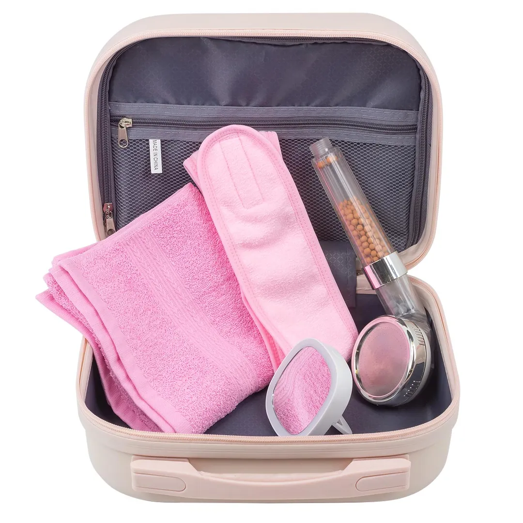 Набор, сумка розовая 2149#+полотенце+зеркало52870+повязка на голову на липучке+лейка для душа52061 La and Te beaute LT4Bag