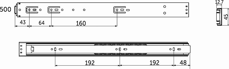 Направляющая шариковая L-500 h45 PUSH TO OPEN REJS 88493
