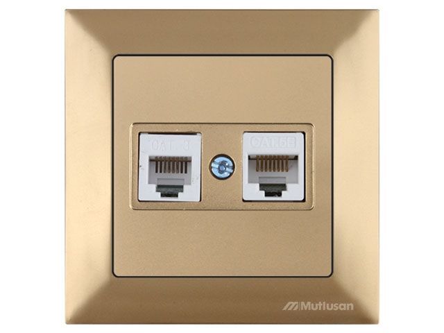 Розетка телефонная + компьютерная, RJ12+Cat5e, скрытая, золото, DARIA, Cat-3, RJ 12, 4-pin +, RJ 45, 8-pin, Mutlusan 21201390180
