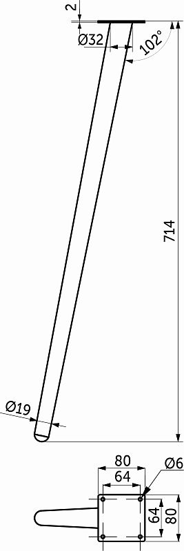Опора мебельная конусная h714 наклонная, черный AKS 120602