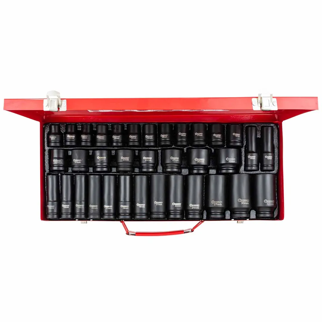 Набор ударных головок 35 пр. 1/2" 6-гр., L38 мм: 8-32 мм, L78 мм: 10-32 мм ForceKraft FK-4353-5MPB