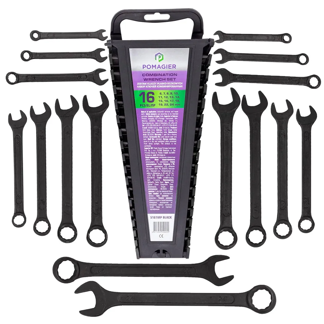 Набор ключей комбинированных 6-24 мм 16 пр POMAGIER POM-5161MP Black