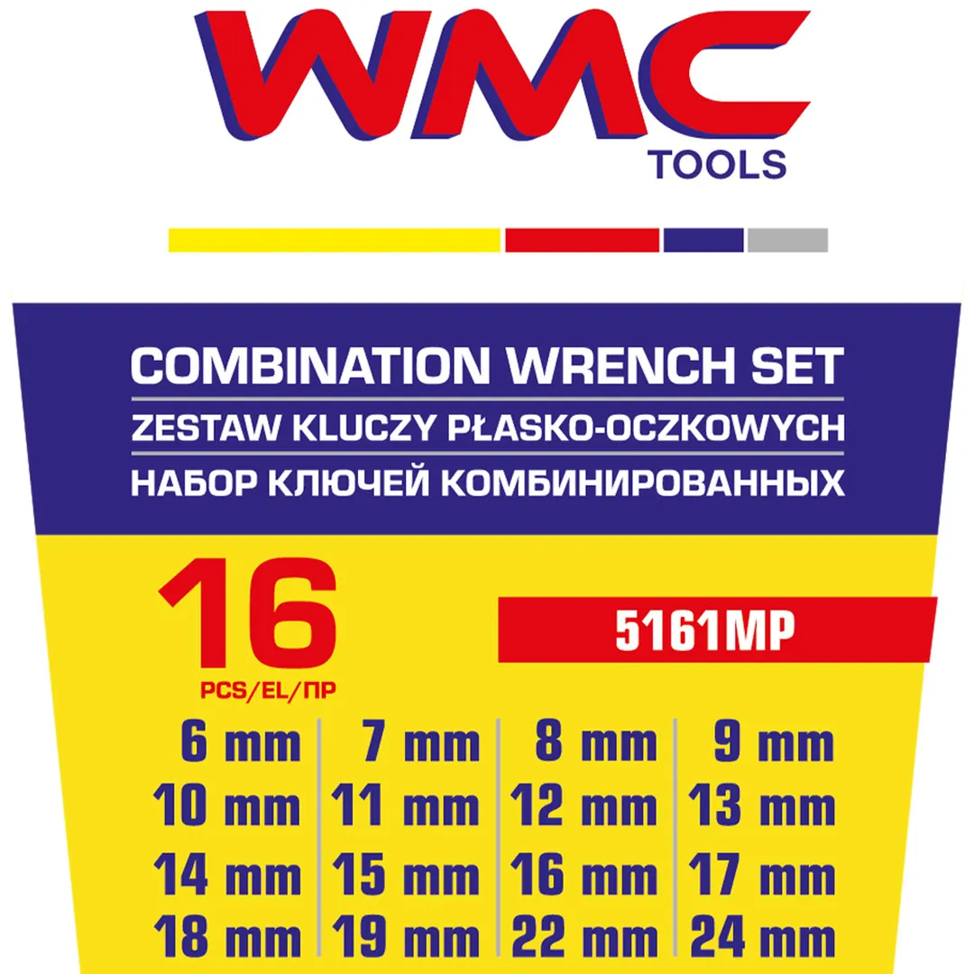 Набор ключей комбинированных 16 пр., 6-19, 22, 24 мм WMC TOOLS WMC-5161MP