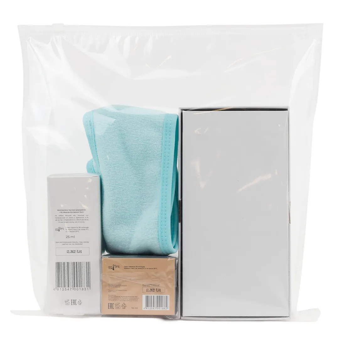 Набор, массажер роликовый Gold, повязка на голову на липучке, гель-патч для лица-1831, крем для лица-1862 La and Te beaute LT-30