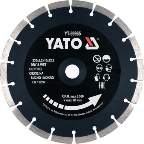Круг алмазный 230x22.2x2.2 мм. сегмент Yato YT-59965