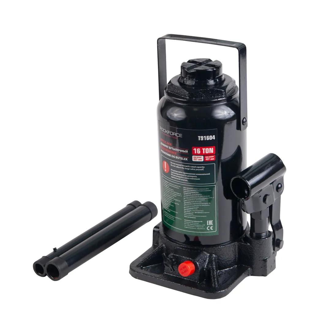 Домкрат бутылочный с клапаном 16 т, 227-427 мм, RockForce RF-T91604(Euro)