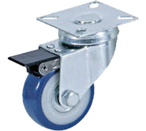 Колесо аппаратное поворотное SCvb 92 75 мм с тормозом (синяя резина) TOR 1027150
