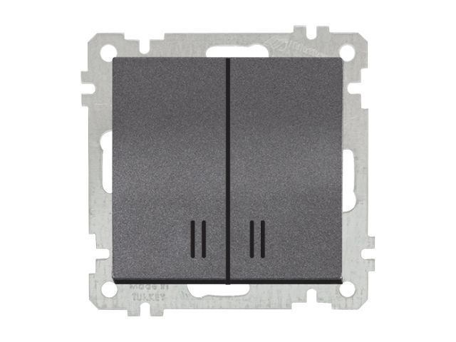 Выключатель 2-клав., с подсветкой, скрытый, винт. зажим дымчатый, ELITRA, 10 A, 250 V, IP 20 Mutlusan 2270 426 0295