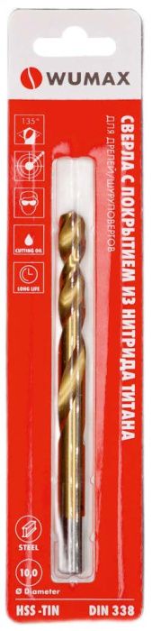 Сверло по металлу HSS-TiN 9,0 мм, DIN338, блистер WUMAX 0624990