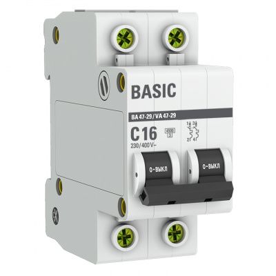 Автоматический выключатель 2P 16А (C) 4,5кА ВА 47-29 Basic mcb4729-2-16C