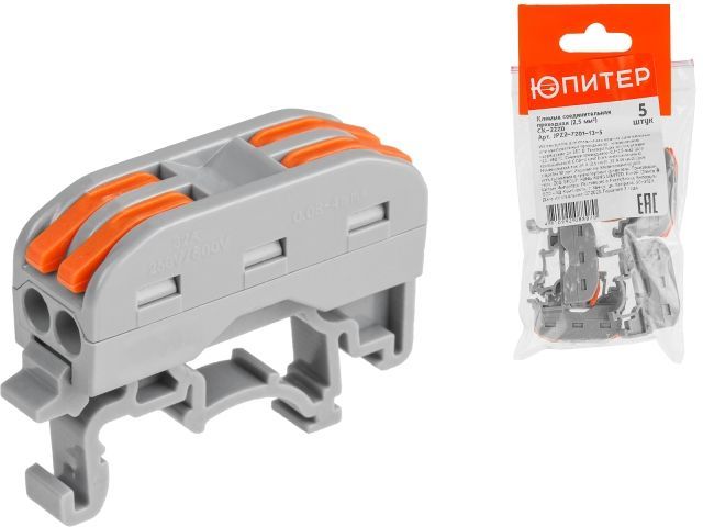 Клемма соединительная проходная СК-222D, 2.5 мм², 5 шт Юпитер JPZ2-7201-13-5