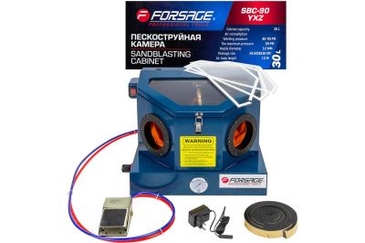 Пескоструйная камера 880 л, 150-213,3 л/мин, 6,5-9бар, сопла 6, 7 мм, шланг под воздух 2 м, шланг под абразив 2,4 м Forsage F-SBC-420 YXZ
