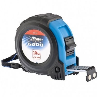 Рулетка Вектор 10 м.x25 мм., утолщенное полотно, магнитный зацеп, обрезиненный корпус Барс 32544