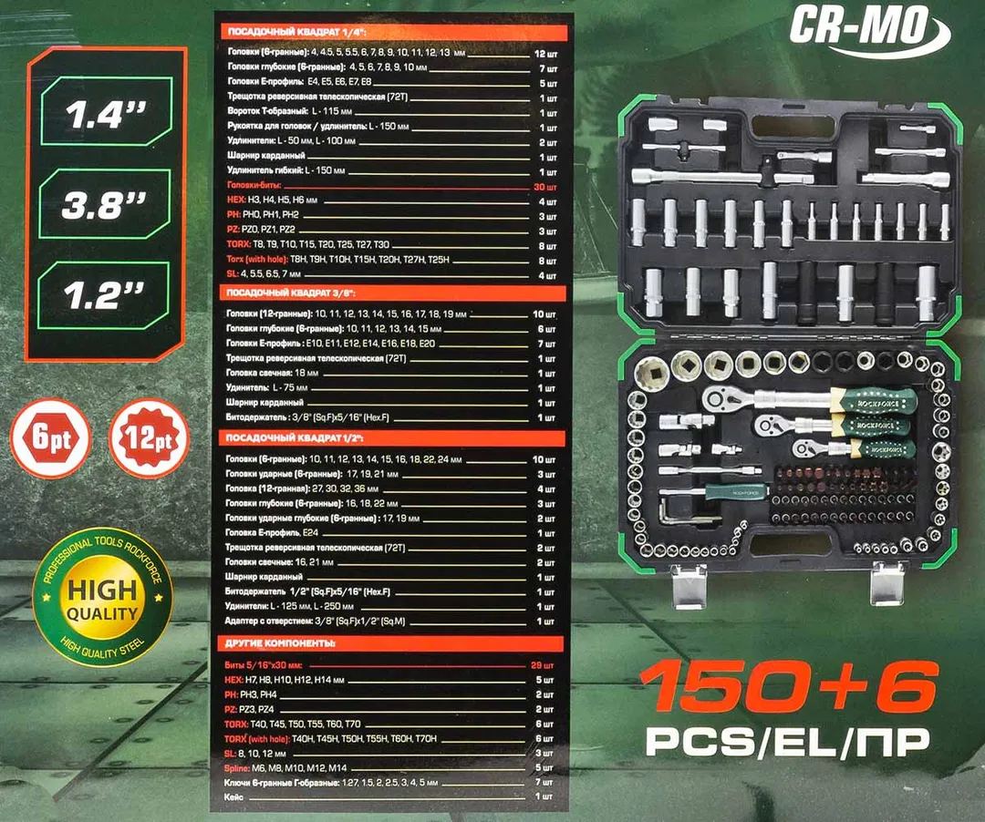 Набор инструментов 150+6 пр 1/4''&3/8''&1/2'' 6-гр&12-гр RockForce RF-41501-5 PREMIUM