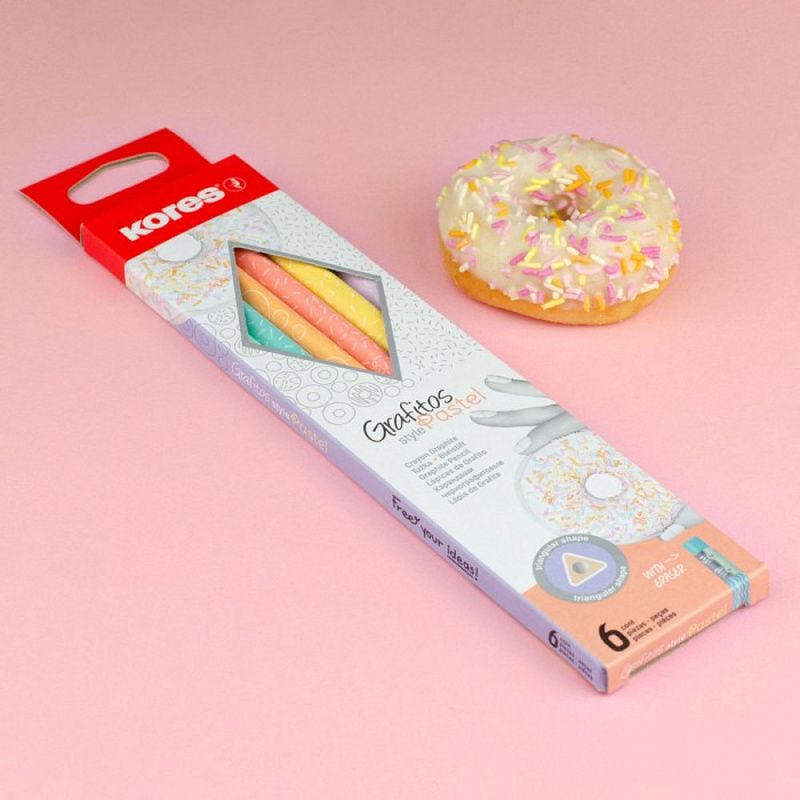 Карандаш простой Kores "Grafitos Style Pastel", HB, с ластиком, ассорти
