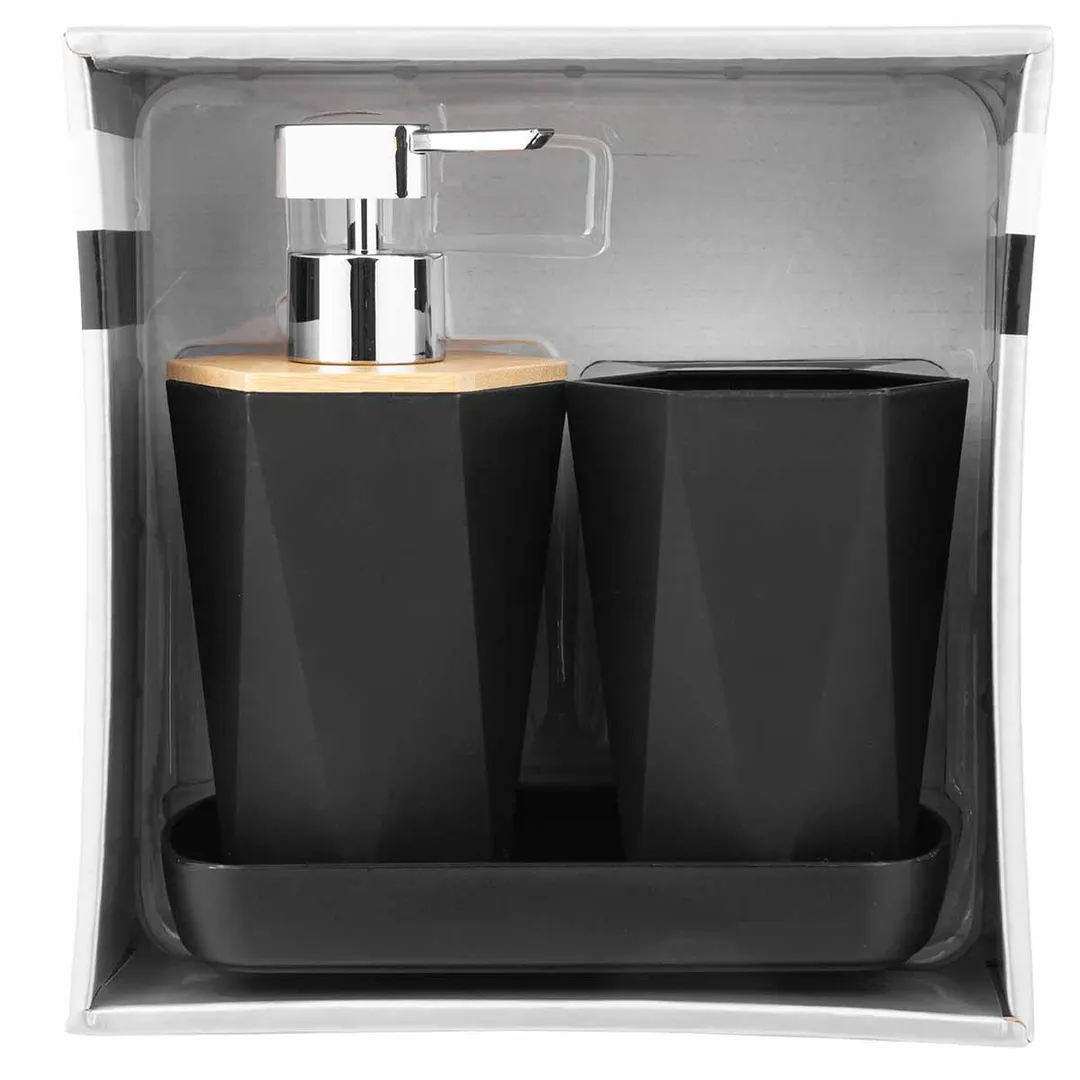 Набор для ванной комнаты 3 пр., дозатор для мыла, подставка для зубных щеток, лоток для аксессуаров La and Te beaute LT-BSP-9BK