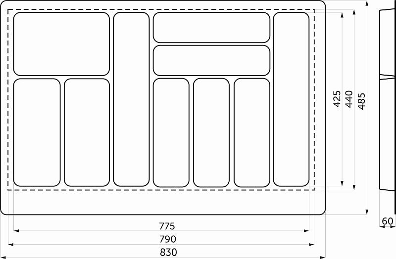 Лоток для столовых приборов 900 MARBLE 830*485, черно-серый мрамор AKS 125458