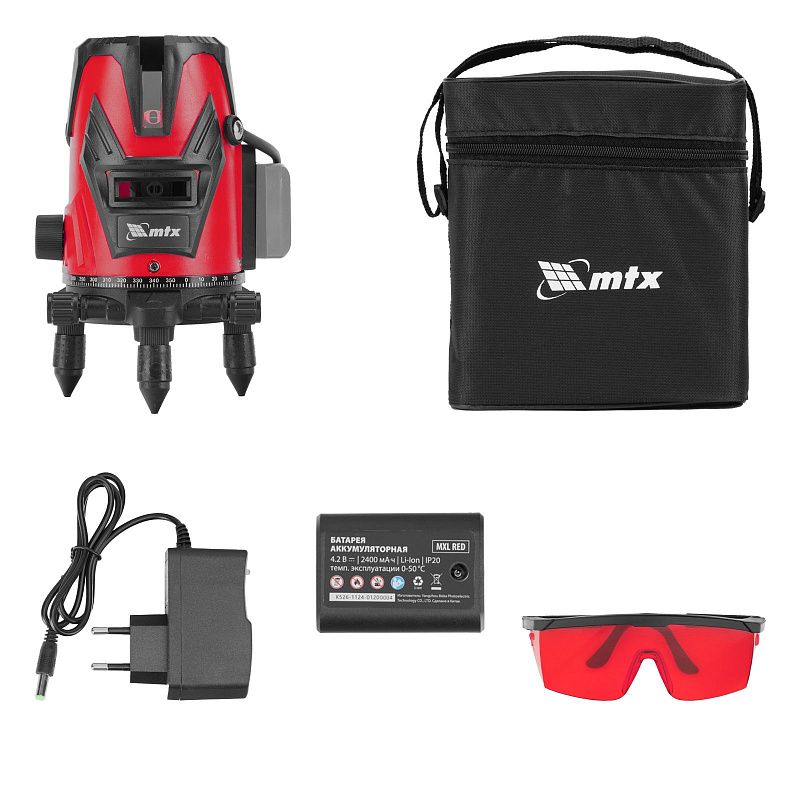 Лазерный уровень MXL RED, 30 м, красный луч, акк. Li 2400 mAh, сумка, резьба 5/8" MTX 35012
