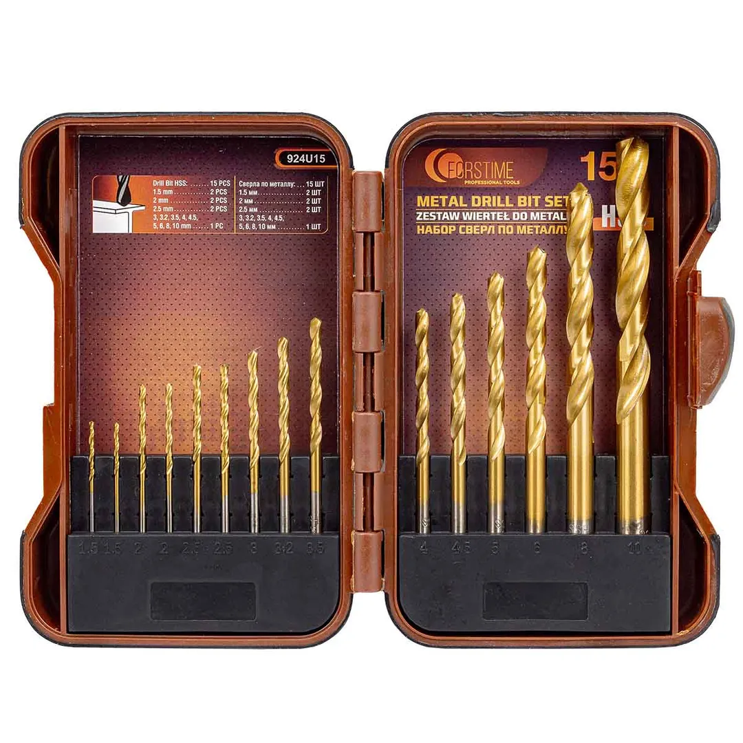 Набор сверл по металлу 15 пр, 1.5-10 мм FORSTIME FT-924U15