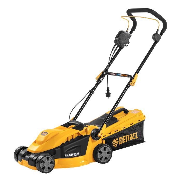 Газонокосилка электрическая GM-1200, 1200 Вт, ширина 32 см, 3 уровня, травосборник 25 л. Denzel 96615