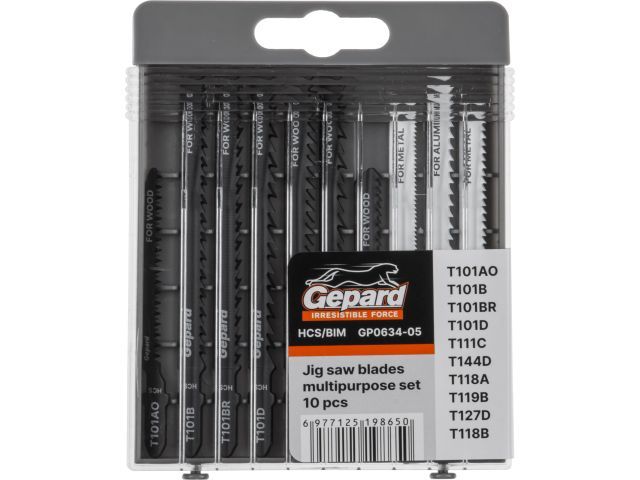 Набор пилок лобз. универсальный 10шт., GP0634-05, T101AO, T101B, T101BR, T101D, T111C, T144D, T118A, T119B, T127D, T118B GEPARD GP0634-05