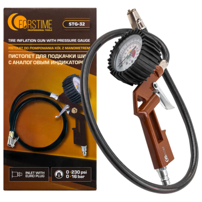 Пистолет для подкачки шин с манометром и шлангом FORSTIME FT-STG-32