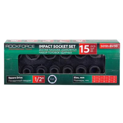 Набор ударных головок 10-24 мм 1/2'' 6-гр 15 пр RockForce RF-50151-BV30
