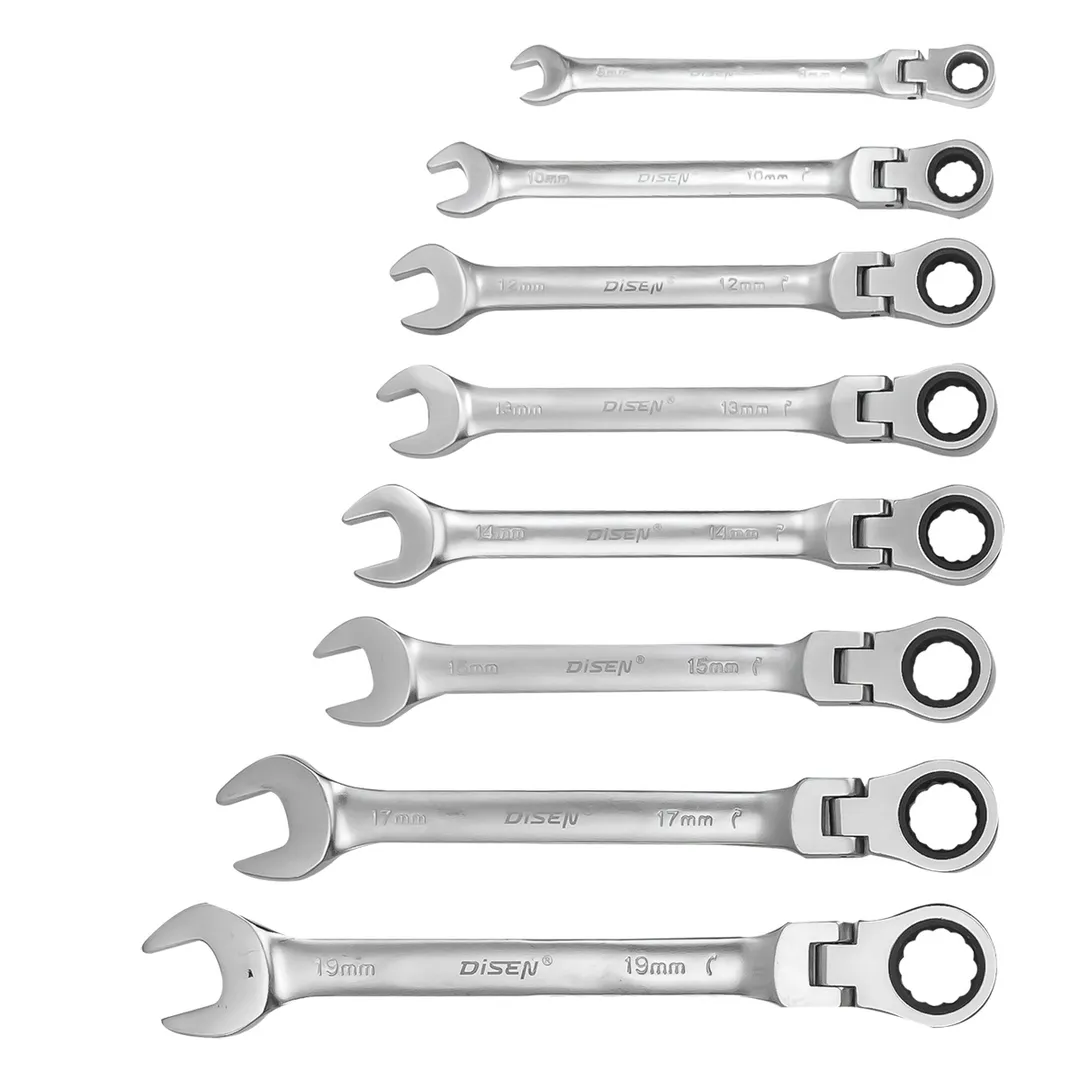 Набор ключей трещоточных с шарниром 8-19 мм, 8 пр. DISEN DSD1512F