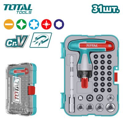 Отвертка Т-образная с набором бит 31 пр TOTAL TACSD30316
