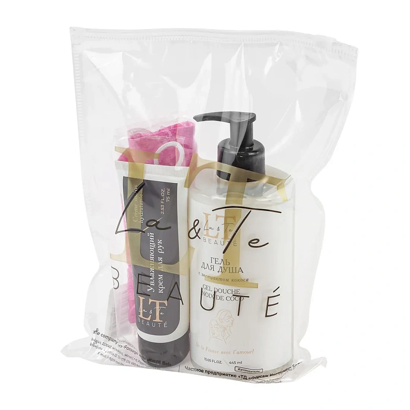 Набор косметики, гель для душа, крем для рук, перчатка-рукавица La and Te beaute LT-21