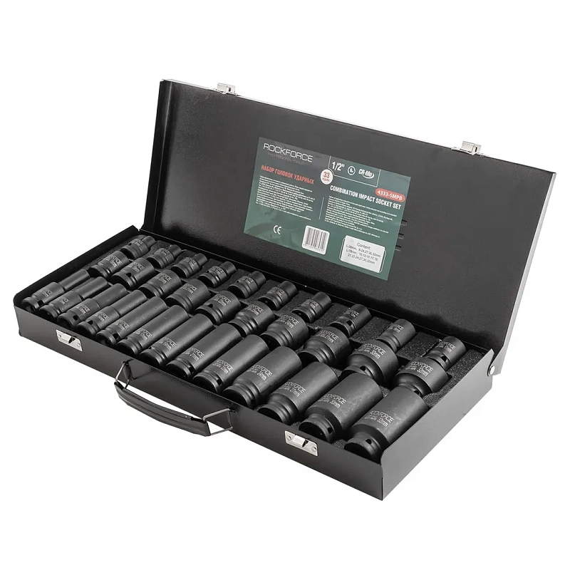 Набор ударных глубоких и коротких головок 8-32 мм 1/2'' 6-гр 33 пр, L 38, 78 мм RockForce RF-4333-5MPB