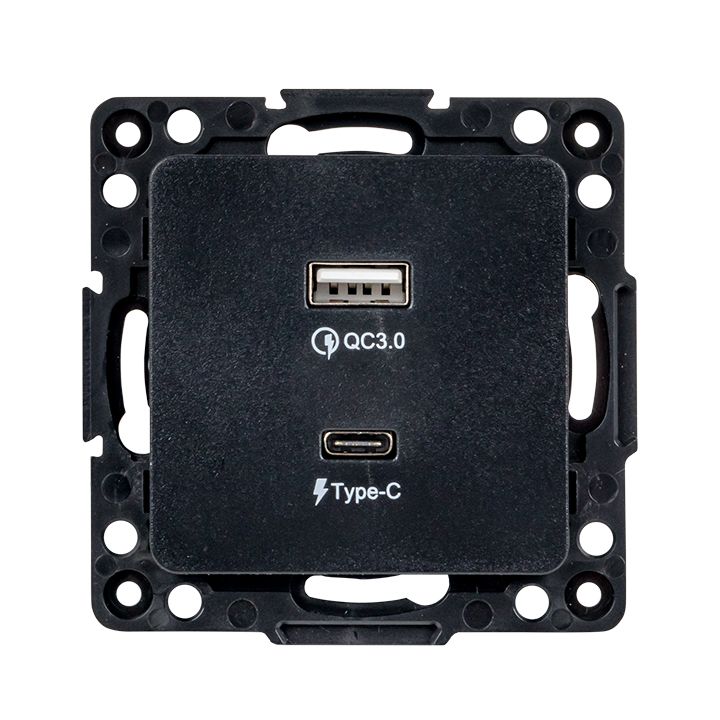 Стокгольм Механизм Розетки с 2USB type-A + type-C черный EKF PROxima EZR-2USB-type-C