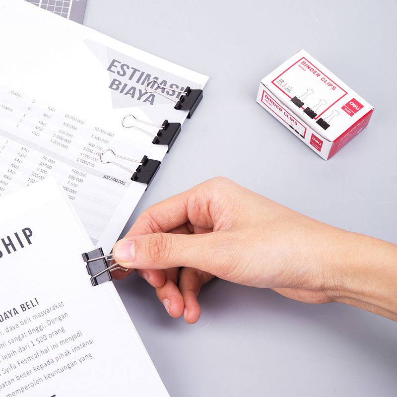 Зажим для бумаг "Deli", 19 мм, 12 штук, черный