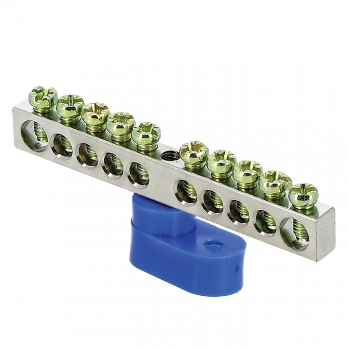 Шина "0" N (6x9мм) 10 отв, цинк синий угловой изолятор EKF PROxima sn1-63-10-1
