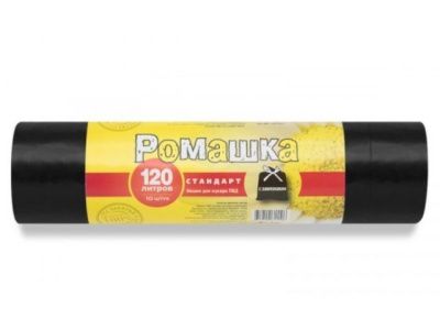 Мешки для мусора с завязками, 120 л, 10 шт, "Стандарт", черные, 70х110 см/30 мкН РОМАШКА ЗВС-120/10/12/Ч
