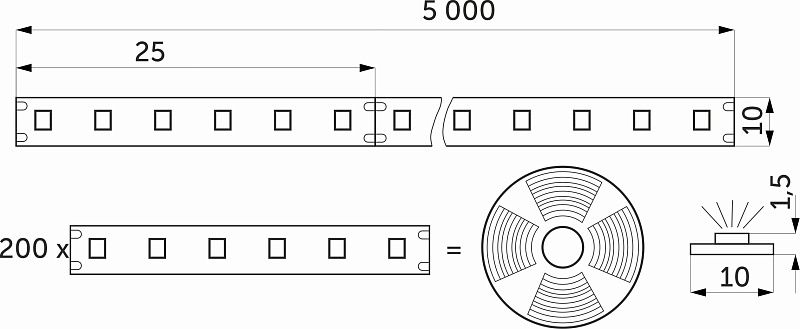 Лента светодиодная 19,2W/m, 24V, 10мм, 2835, 240 д/м, IP20, холодный белый, 6000K, CRI>80, 2000 Lm, 5м, AKS 115301