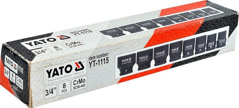 Набор ударных головок 3/4'' 22-41 мм. 8 пр. СrMo Yato YT-1115