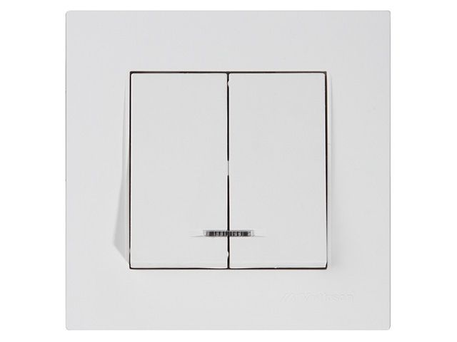 Выключатель 2-клав., с подсветкой, скрытый, винт. зажим, белый, RITA, 10 A, 250 V, IP 20, Mutlusan 22204260201
