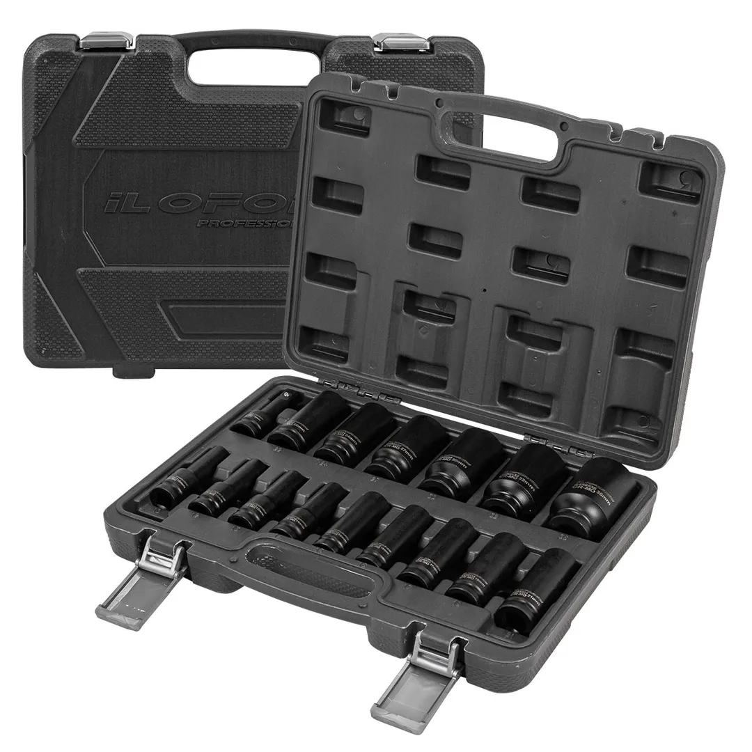 Набор головок ударных глубоких 10-32 мм 6-гр, 36 мм 12 гр, 1/2'', удлинитель 75 мм, 16 пр ILOforce IF-4177-5MPB