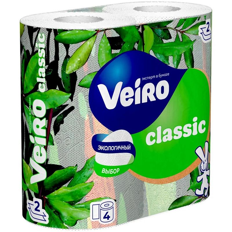 Бумага туалетная "Veiro Classic", 2 слоя, 4 рулона