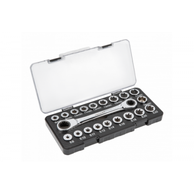 Ключ накидной трещоточный шарнирный 14 х 19 мм, с головками и битами 20 пр., CrV Hoegert HT1R492