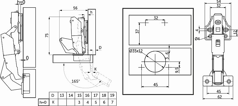 Петля 165° накладная с доводчиком 45мм h0 clip-on, саморезы, заглушки, 0-е вхождение, упак 2 шт., PRIME by AKS 112683