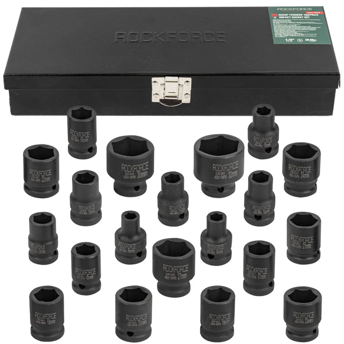 Набор ударных головок 8-24, 27, 30, 32 мм 1/2'' 6-гр 20 пр RockForce RF-4203-5MPB