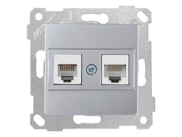 Розетка телефонная + компьютерная, RJ12+Cat5e, скрытая, без рамки, серебро, RITA, Mutlusan 22001390182