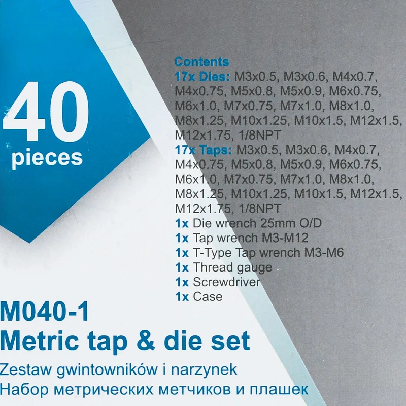 Набор метчиков и плашек метрический 40 пр, Scheppach Sch-M040-1