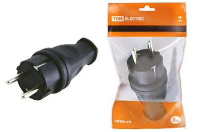 Вилка прямая каучук 2Р+РЕ 16А 250В IP44 TDM SQ0612-0001