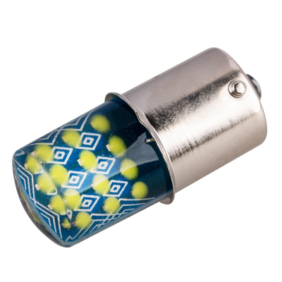 Автолампа диод S25 (P21W) 12V 24 COB BA15s 1-конт Белая комп.2 шт противотуманки/поворот/задн SKYWAY S08201537