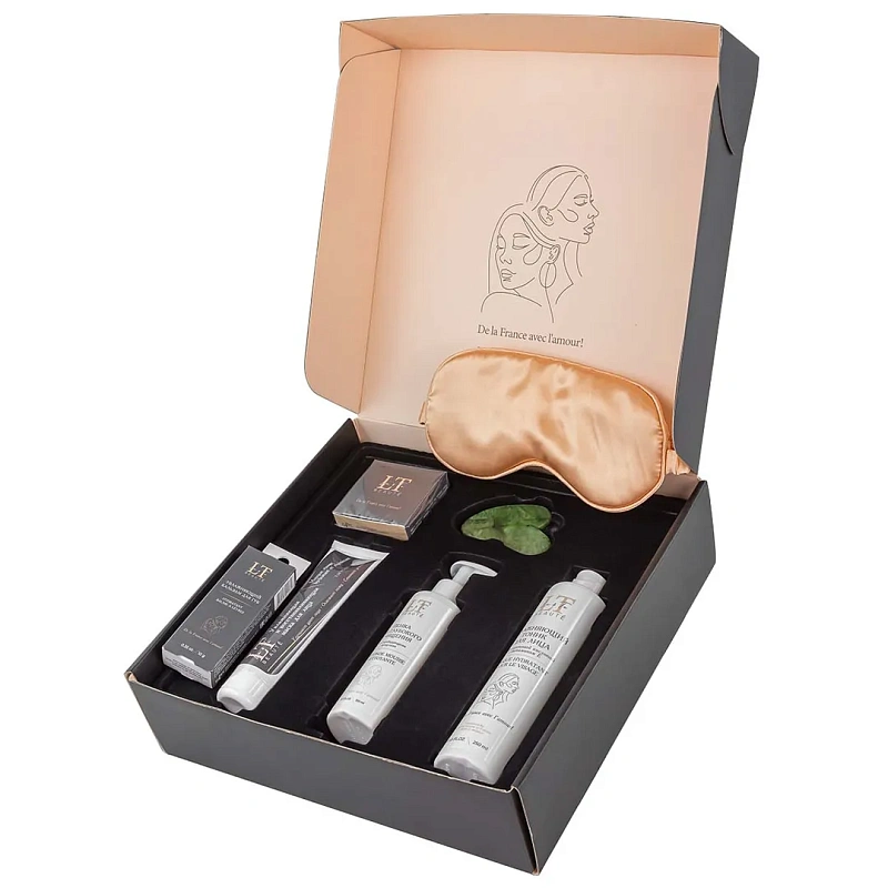 Набор, Увл, крем для лица, увл, восст, маска, пенка для глубокого очищения со скрабирующими гранулами, увл, тоник для лица, увл, бальзам для губ+скребок гуаша La and Te beaute LT4